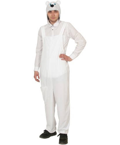 Взрослый костюм Белый медведь: полукомбинезон с регулируемыми бретелями, шапочка (Россия)