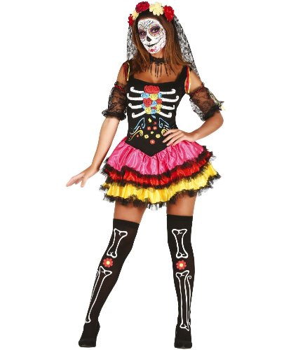 Карнавальный костюм Катрина. Сахарный череп: платье, венок, нарукавники (Испания)