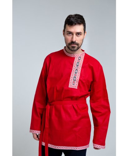 Красная рубашка из хлопка: рубашка, пояс (Россия)