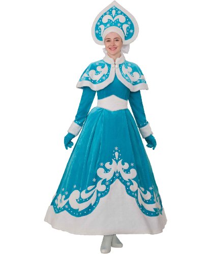 Карнавальный костюм для взрослых Снегурочка Премиум : Платье, кокошник, перчатки, подъюбник , пояс, болеро (Россия)