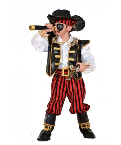 Десткий костюм пирата (без аксессуаров): бандана, жилетка, накладки на обувь, пояс, рубашка, шляпа, штаны, сабля (Германия)