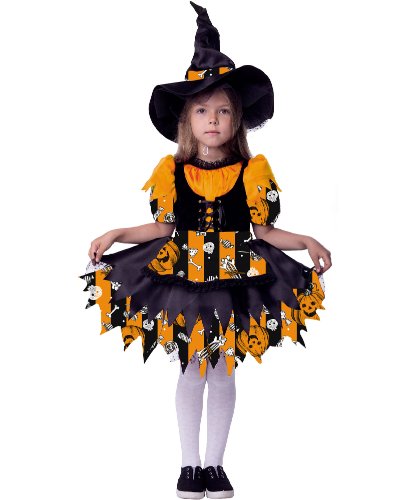 Детский карнавальный костюм Ведьмочка: платье с поъюбником, шляпа (Россия)