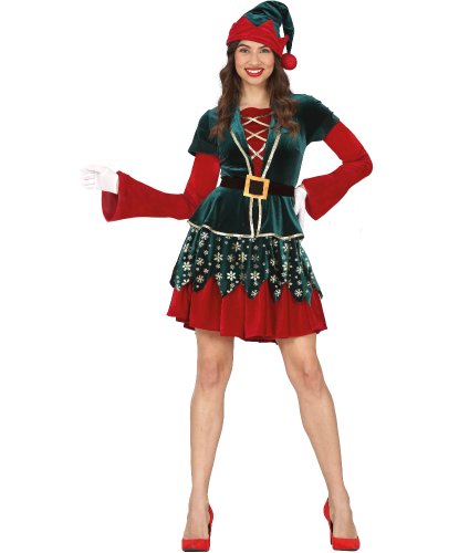 Костюм Рождественского эльфа: платье, колпак, ремень (Испания)