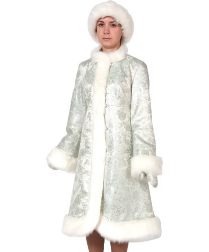 Костюм Снегурочка парча-серебро: халат, шапочка, варежки (Россия)
