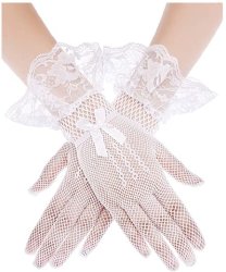 Белые сетчатые перчатки с кружевными манжетами