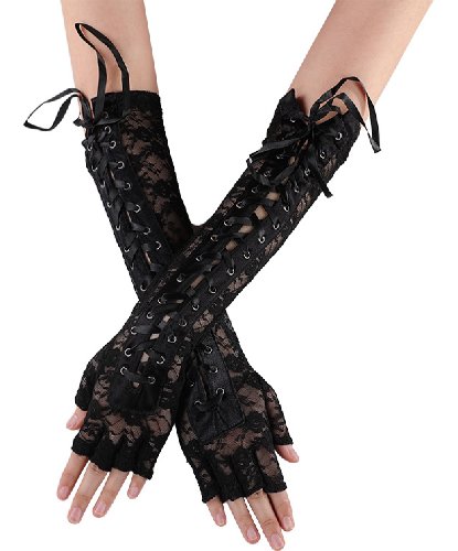 Черные кружевные перчатки со шнуровкой (Китай)