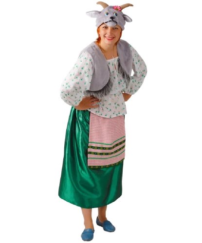 Карнавальный костюм Коза: головной убор, жилет, блузка, юбка с фартуком (Россия)