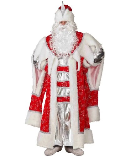 Дед Мороз Королевский красный: шуба, шапка, варежки, парик, борода, мешок (Россия)