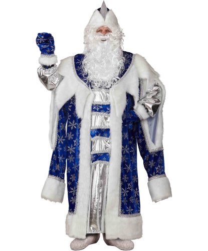 Дед Мороз Королевский Синий: шуба, шапка, варежки, парик, борода, мешок (Россия)