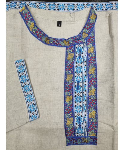 Рубашка из льна с голубой тесьмой: рубашка, пояс (Россия)