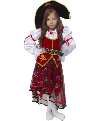 Костюм пиратка для девочки: Блузка-камзол, пояс, юбка, шляпа (Россия)
