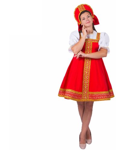 Сарафан «Людмила» красный-золотой : блуза, сарафан, кокошник (Россия)