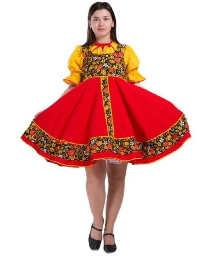 Сарафан «Валюша» красный - хохлома чёрная : блуза, сарафан (Россия)