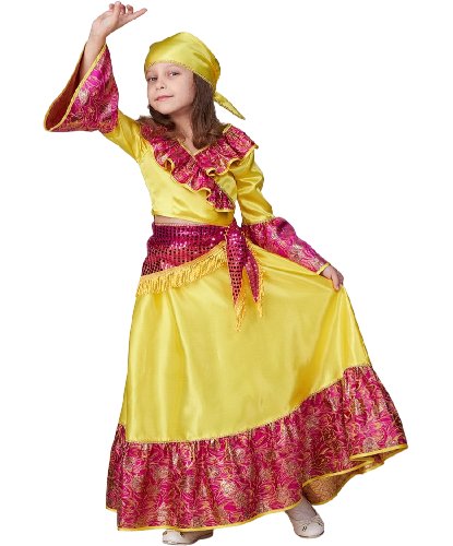 Детский костюм Цыганочка желтая: блузка, юбка, платок (Россия)
