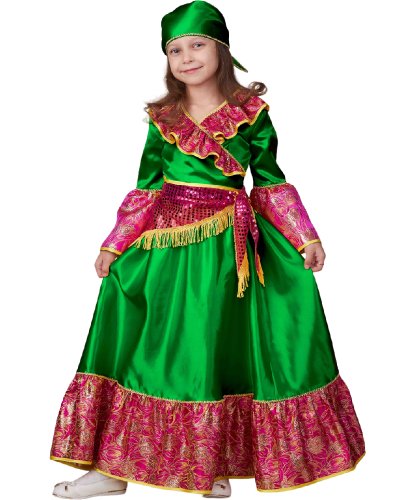 Детский костюм Цыганочка зеленая: блузка, юбка, платок (Россия)