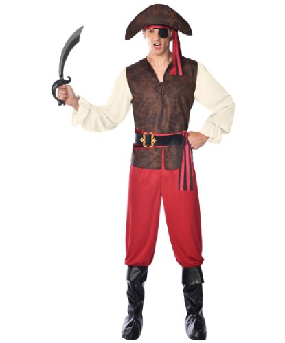 Мужской костюм Морской пират: брюки, кофта, головной убор, имитация сапог, ремень, повязка на глаз (Германия)