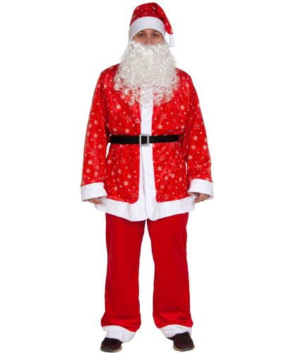 Карнавальный костюм Санта Клаус: рубашка, брюки, колпак, пояс, борода (Россия)