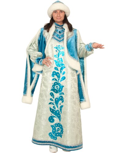 Карнавальный костюм Снегурочка Хохлома: платье, полушубок, шапка (Россия)