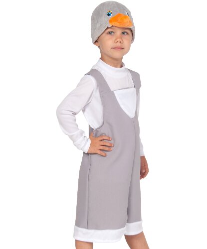 Детский карнавальный костюм Гусенок серый: полукомбинезон, шапка (Россия)