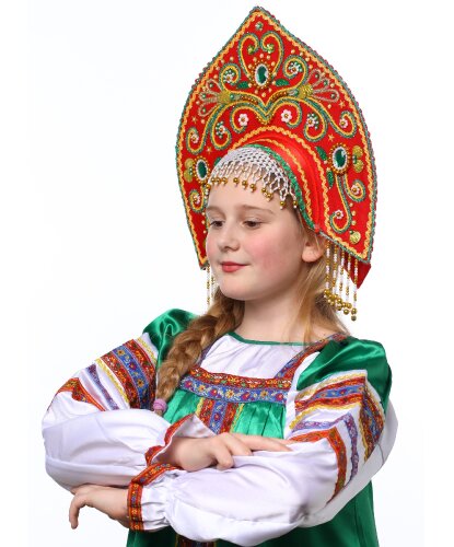 Кокошник Ярославна красный в золоте с зеленым (Россия)