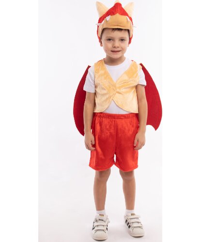 Детский костюм Дракоша (красный): жилетка, шорты, шапочка, крылья на резинке (Россия)