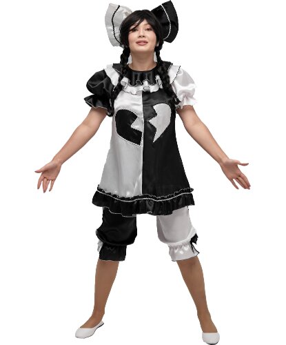 Взрослый костюм Черно-белой клоунессы: Блуза, бриджи, бант на резинке (Россия)