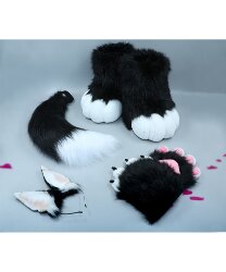 Черно-белый набор кота (ушки на ободке, лапки, хвост)