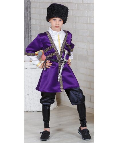 Костюм азербайджанского мальчика: головной убор, сорочка, халат, брюки, ремень, кинжал (Россия)