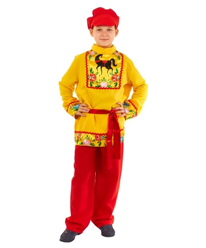 Карнавальный костюм Городец для мальчика: Косоворотка, штаны, картуз (Россия)