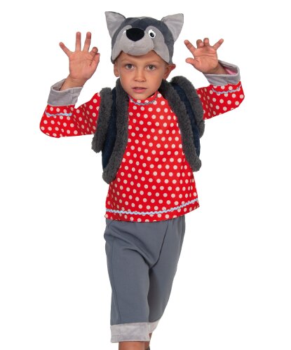 Детский костюм Волк Зубами щелк: маска-шапочка, рубаха, жилет, бриджи (Россия)