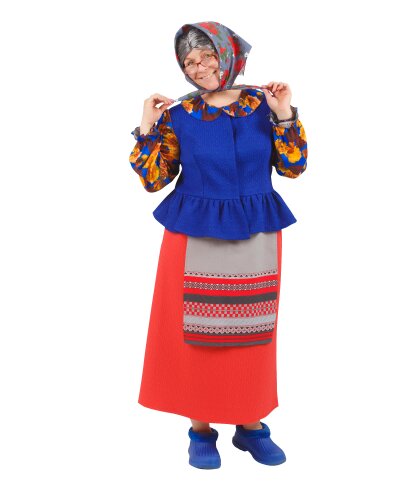Карнавальный костюм взрослый Бабка: косынка, куртка, блузка, юбка (Россия)