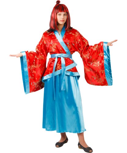 Карнавальный костюм взрослый Китаянка: парик, халат, пояс, юбка (Россия)