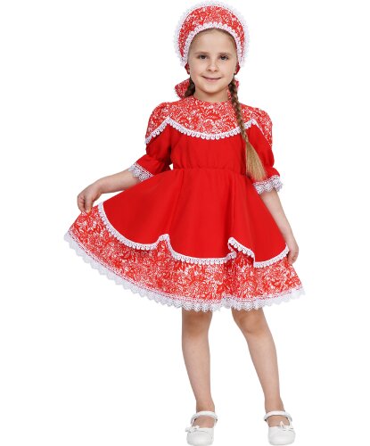 Детский костюм Хороводный, красный: кокошник, платье (Россия)