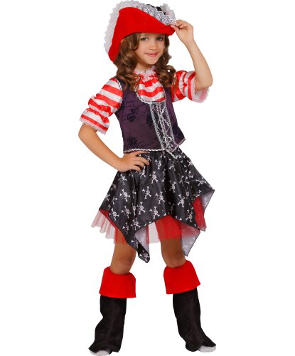 Детский костюм Пиратка: треуголка, блуза, жилетка, юбка, имитация сапог (Россия)