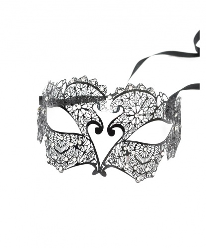 Черная венецианская маска с цветочным узором, металл, стразы (Италия)