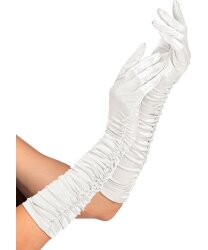 Белые сатиновые перчатки со сборкой