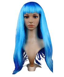 Голубой длинный парик с челкой
