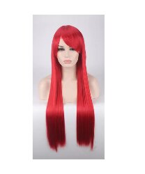 Длинный красный парик с челкой