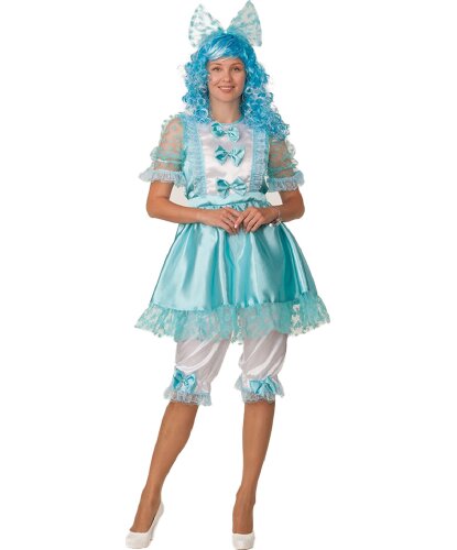 Карнавальный костюм для взрослых Мальвина: Платье, панталоны, бант, парик (Россия)