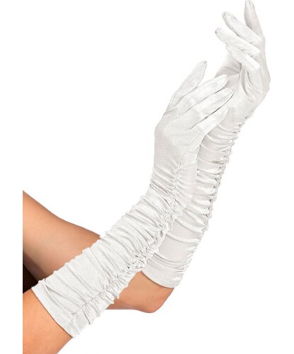 Белые сатиновые перчатки со сборкой (Италия)