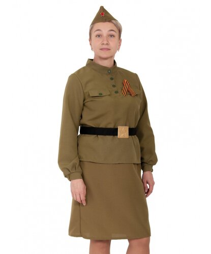 Женский костюм военной: юбка, гимнастерка, пилотка, ремень, георгиевская ленточка (Россия)