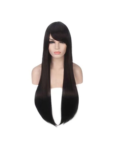 Черный длинный парик с челкой: черный (Китай)