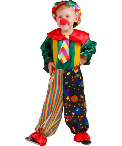 Детский костюм Клоун Клепа: головной убор, нос, комбинезон (Россия)