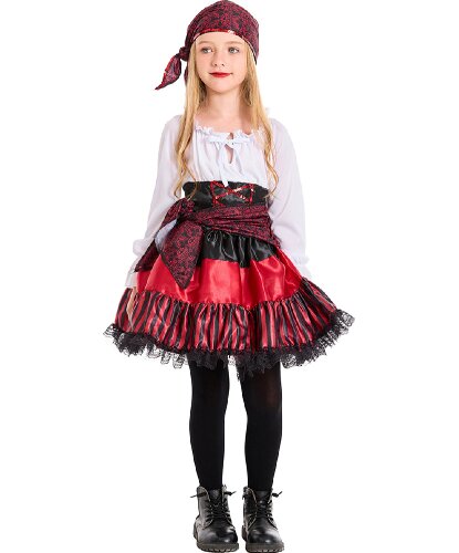 Детский костюм Пиратка для девочки: платье, бандана, пояс (Китай)