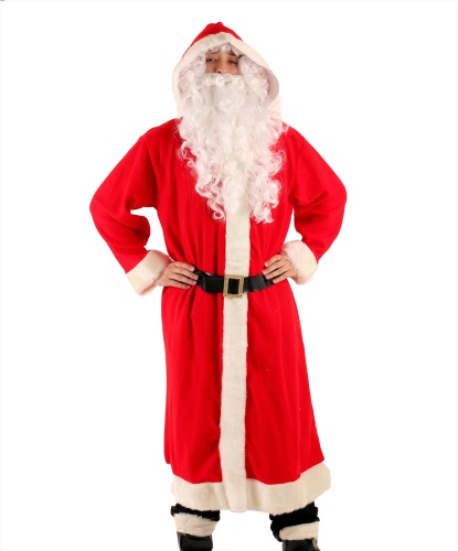 Костюм Санта Клауса (Super Deluxe): шуба с капюшоном, пояс, накладки на обувь, борода и парик, брови (Италия)