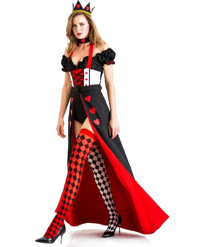 Взрослый костюм Королева червей: боди, юбка, головной убор, чулки (Китай)