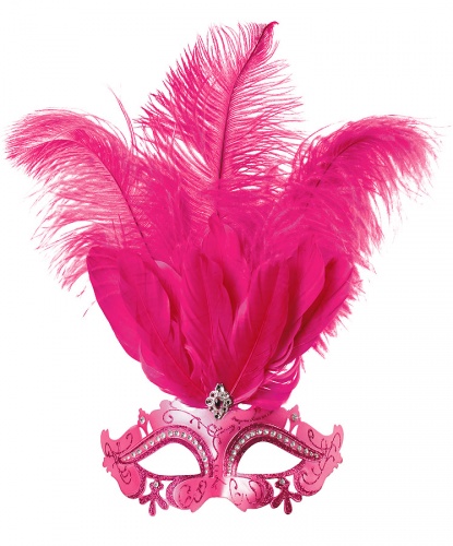 Розовая маскарадная маска, перья, пластик, стразы (Польша)