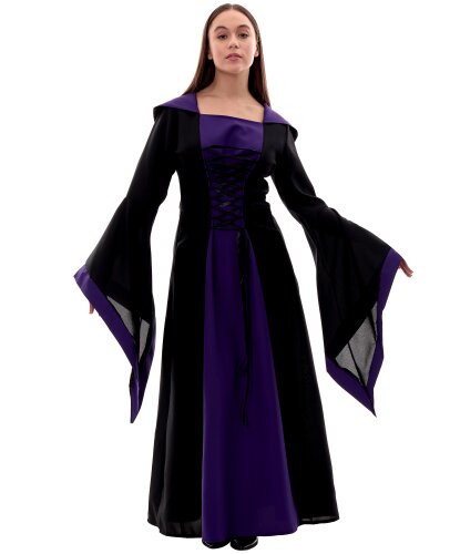 Взрослый костюм Колдунья в черно-фиолетовом: платье с капюшоном (Россия)