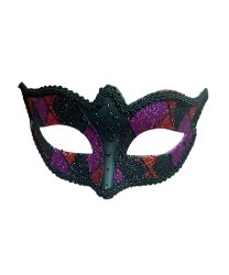 Маска Арлекина черно-розовая