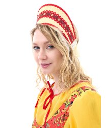 Кокошник "Радуга" золотой с красной тесьмой